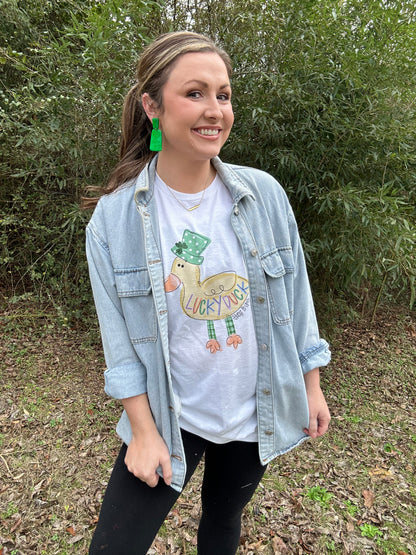 St. Patrick's Day 'Lucky Duck' T-Shirt – Cute Cartoon Duck with Green Hat