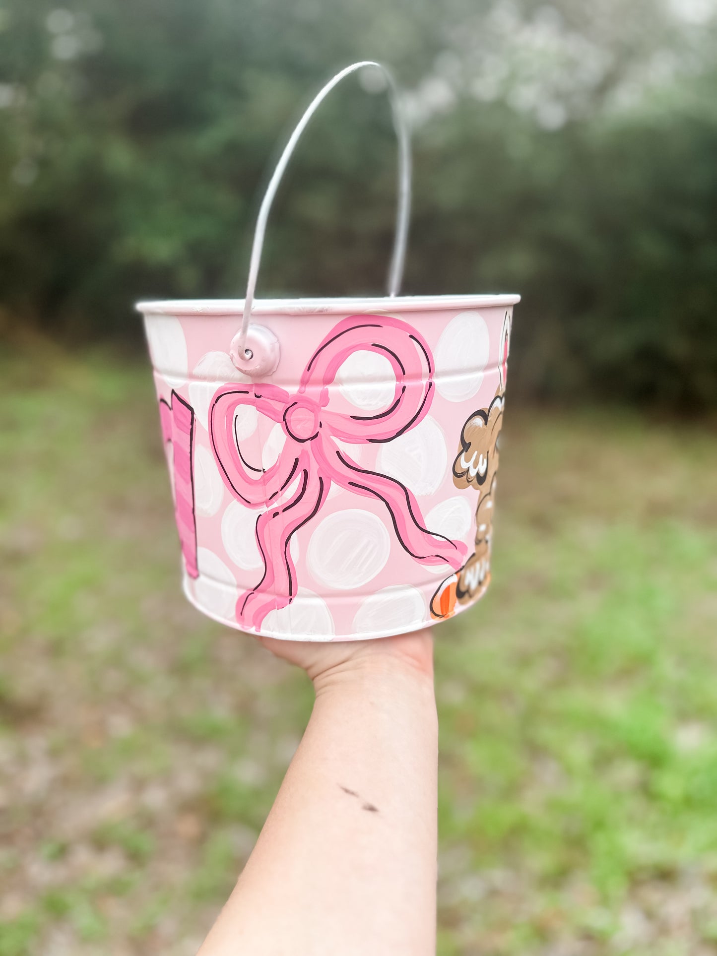 Girls Puppy Hand-Painted Easter Bucket