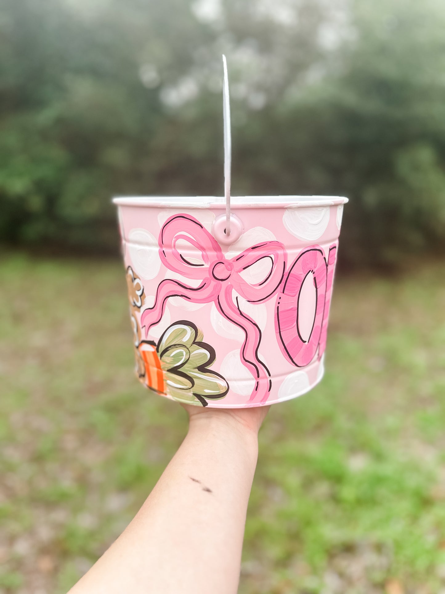 Girls Puppy Hand-Painted Easter Bucket