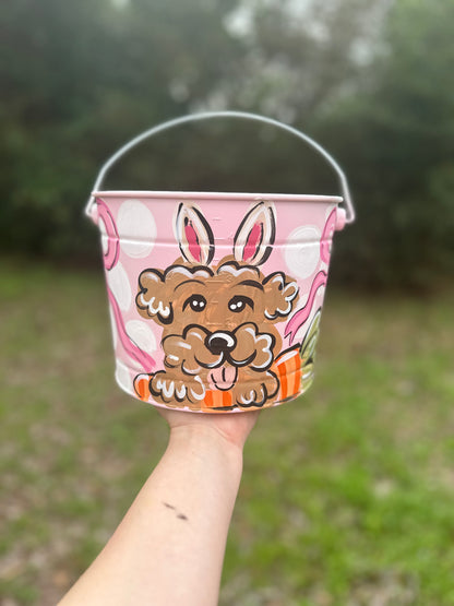 Girls Puppy Hand-Painted Easter Bucket