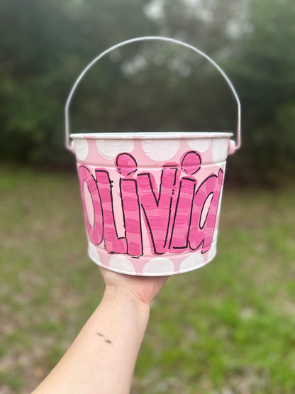 Girls Puppy Hand-Painted Easter Bucket