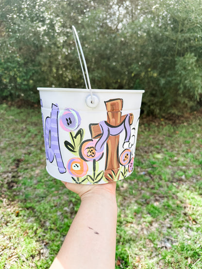 Girls Purple Sheep Floral Hand Painted Bucket