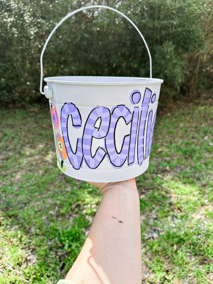 Girls Purple Sheep Floral Hand Painted Bucket