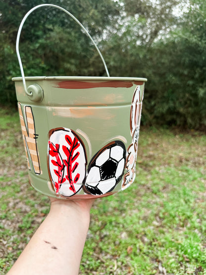 Sports Themed Hand Painted Easter Bucket