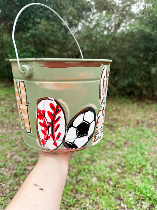 Sports Themed Hand Painted Easter Bucket