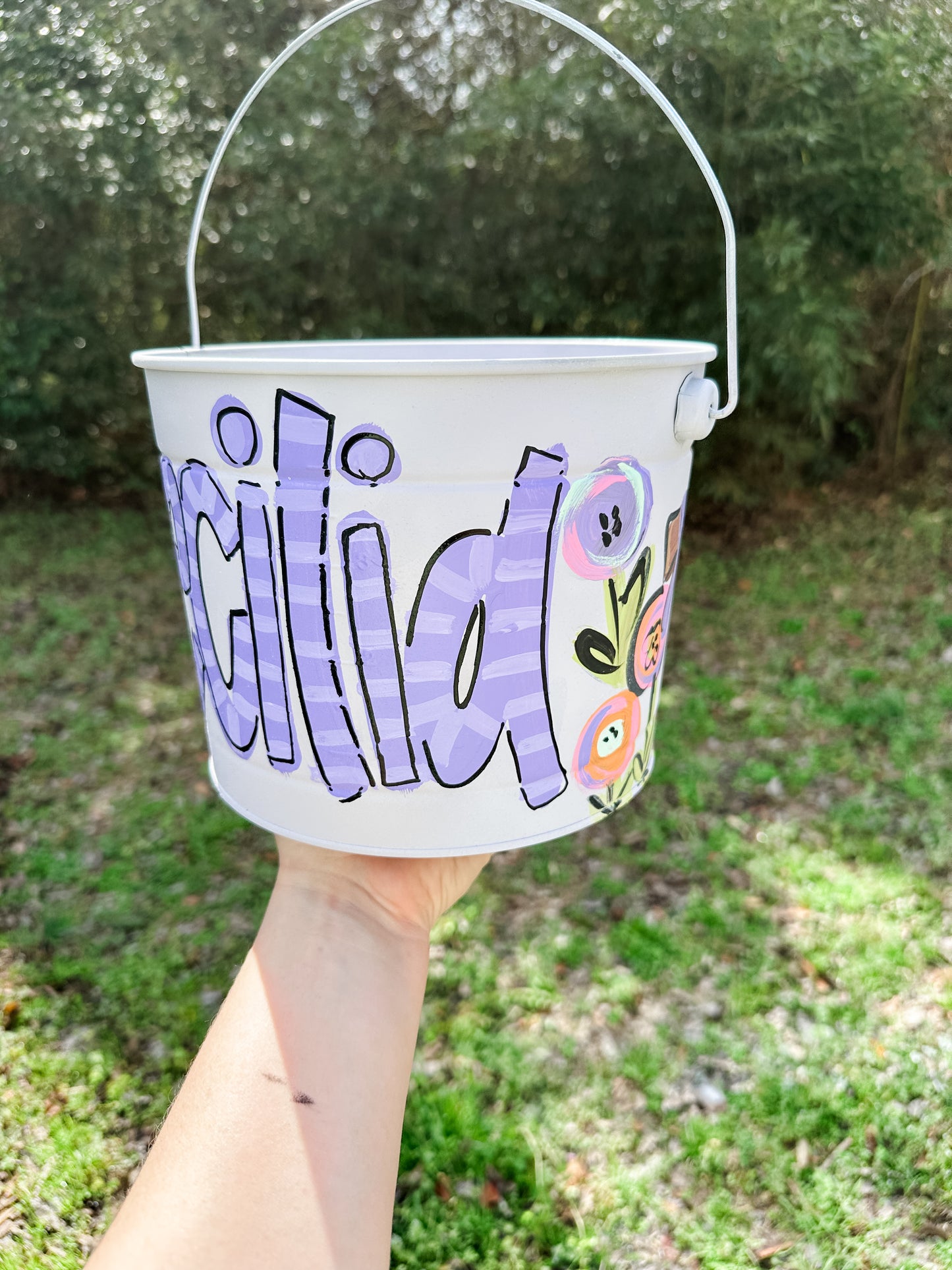 Girls Purple Sheep Floral Hand Painted Bucket