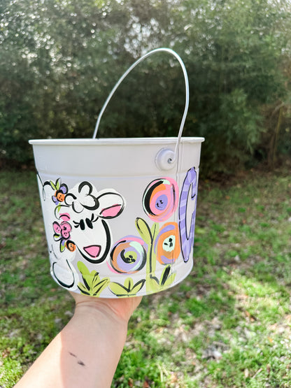 Girls Purple Sheep Floral Hand Painted Bucket
