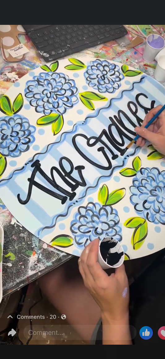 Personalized Hydrangea Round Muted Blue